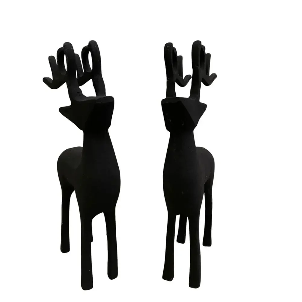 Set of 2 Black Metal Christmas Reindeer 11in Made in India Holiday Decor New